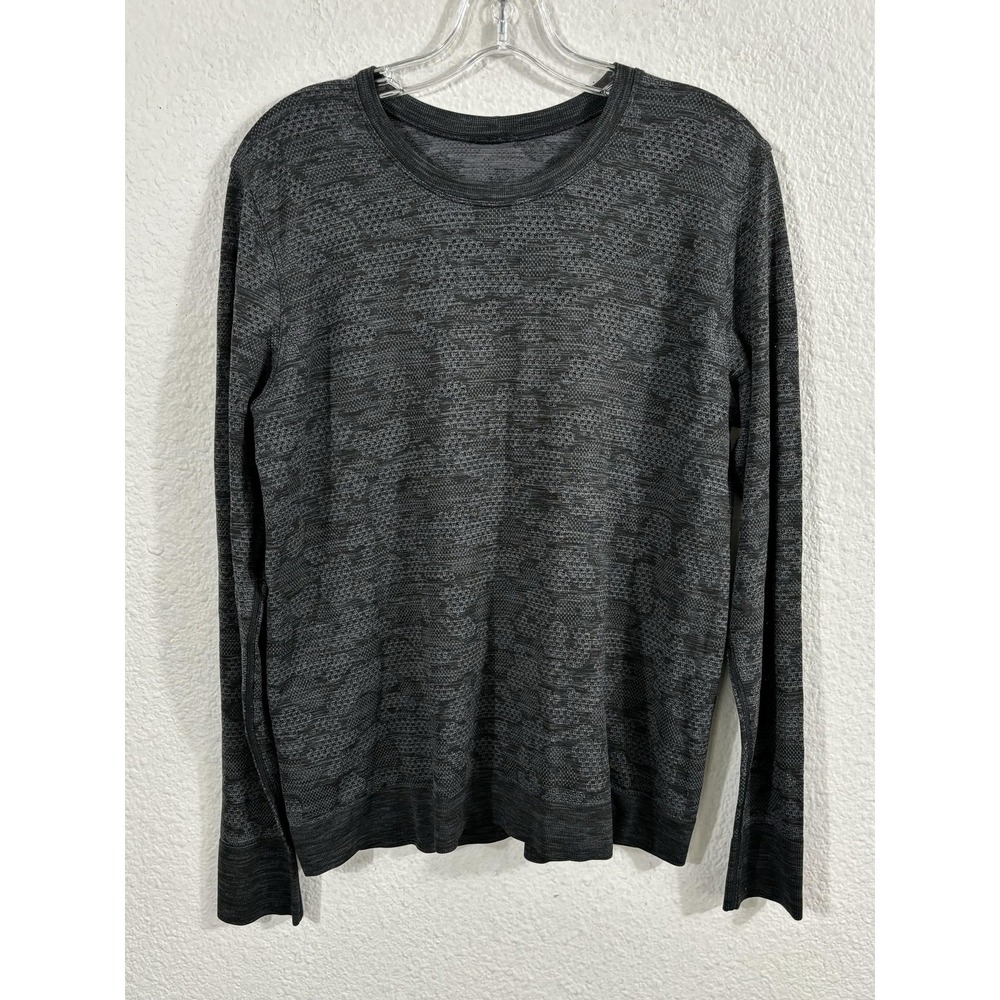 Lululemon Long Sleeve Shirt Mens Medium Black Gray Camo Seamless Athletic